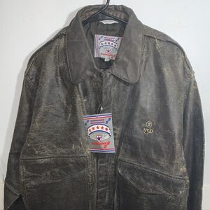 Vintage Swingster Mens XL "The Squadron" Brown Faux Leather Flight Bomber Jacket